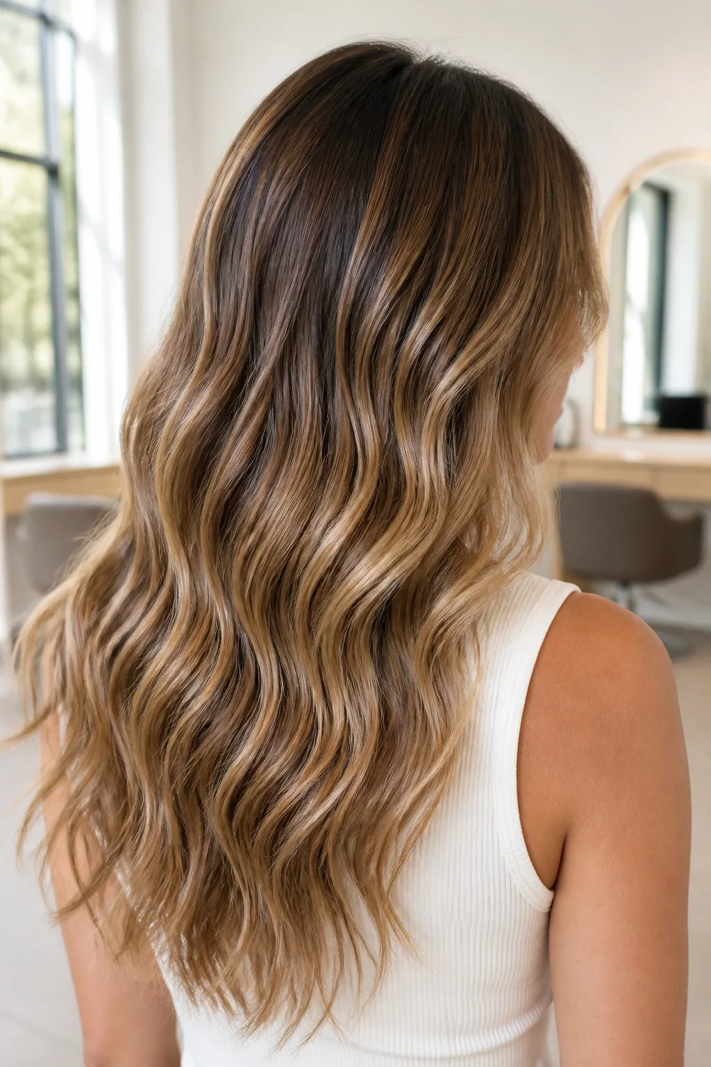 Soft beach waves with warm bronde balayage
