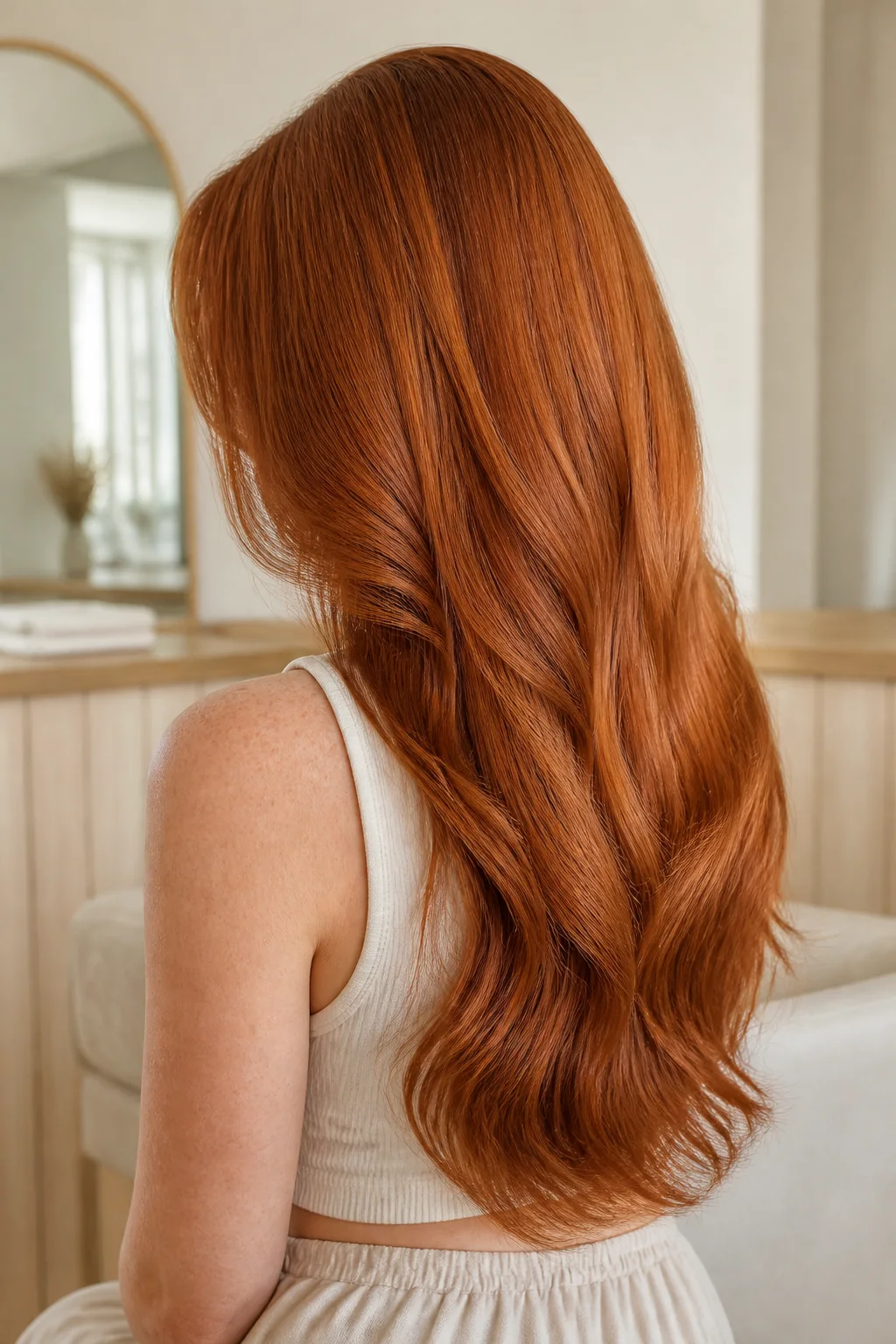 Long copper hair with a soft bend