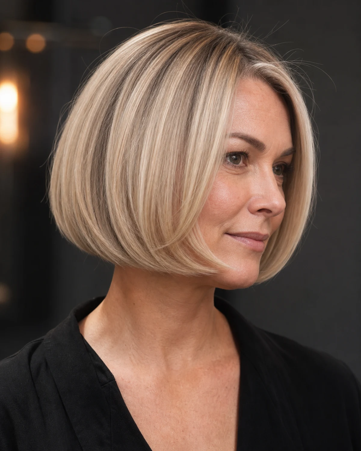 Soft blonde bob with sculpted movement