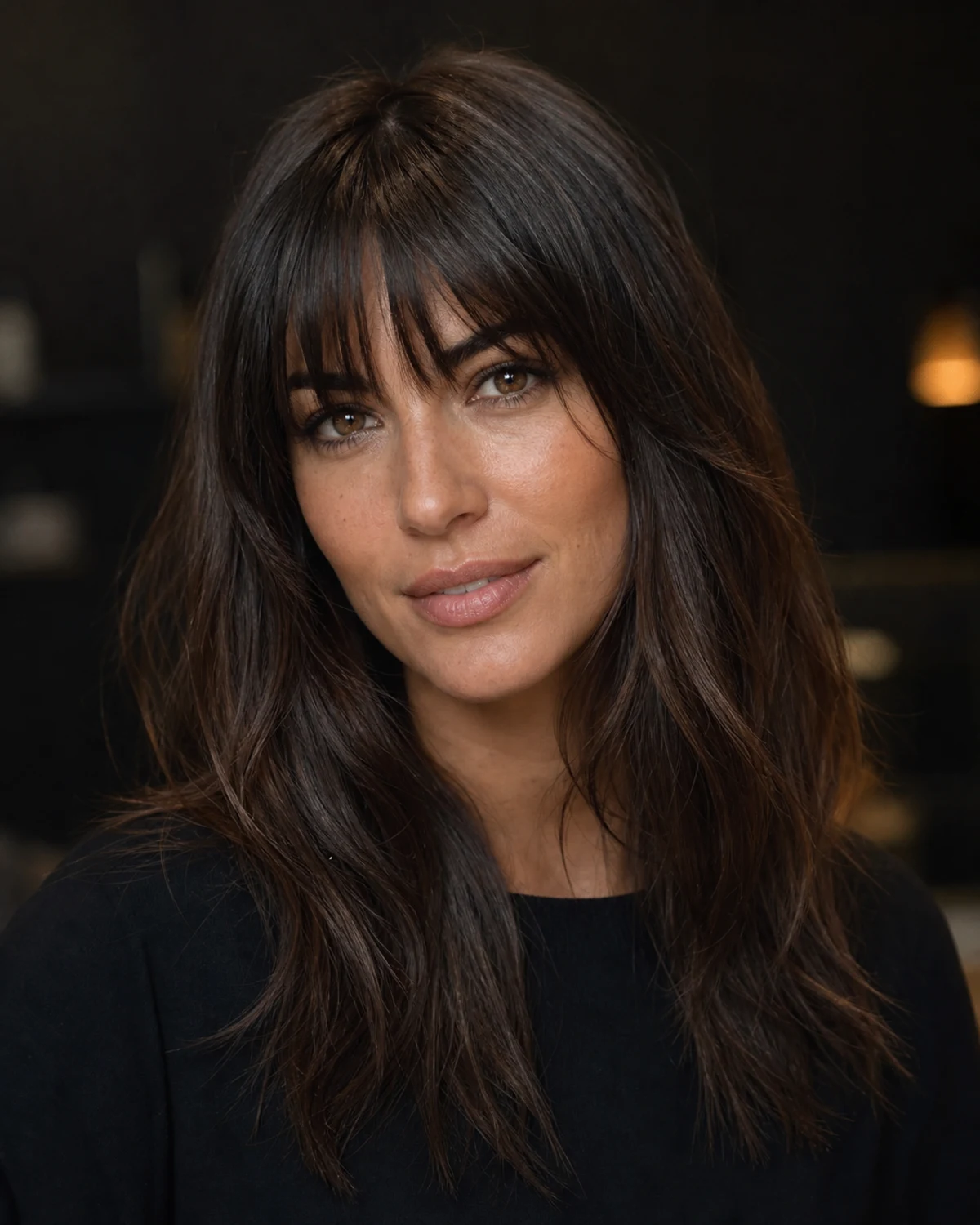 Brunette layers with a soft fringe